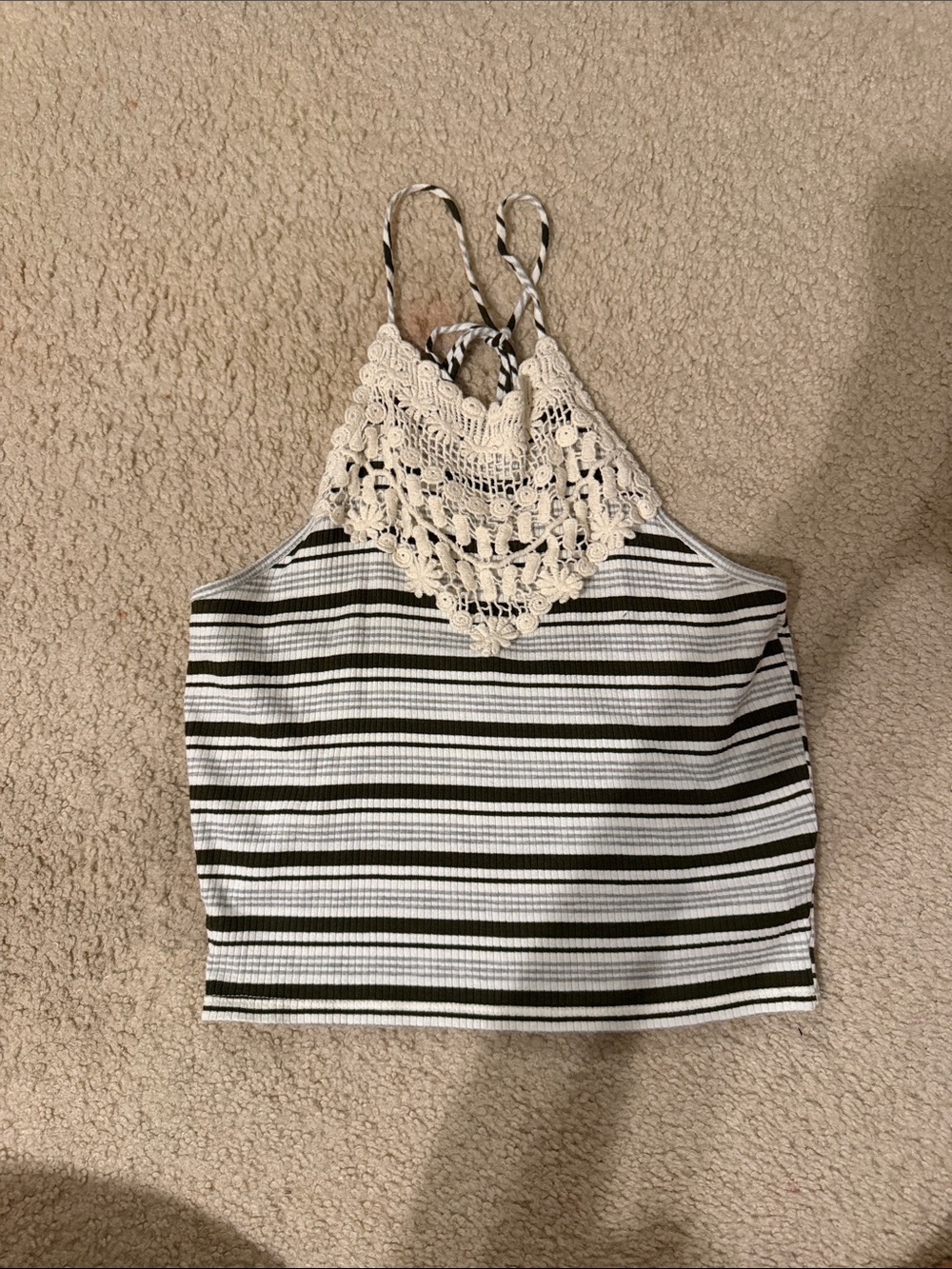 Charlotte Russe Striped Halter Camisole in White and Olive
